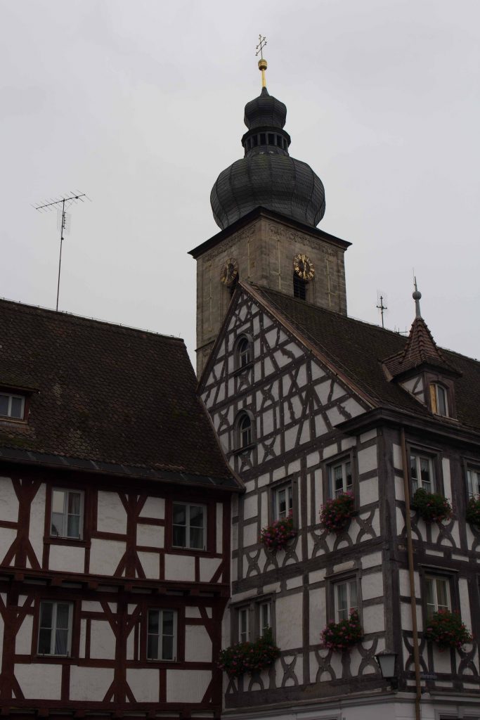 Half-timbered houses and church tower