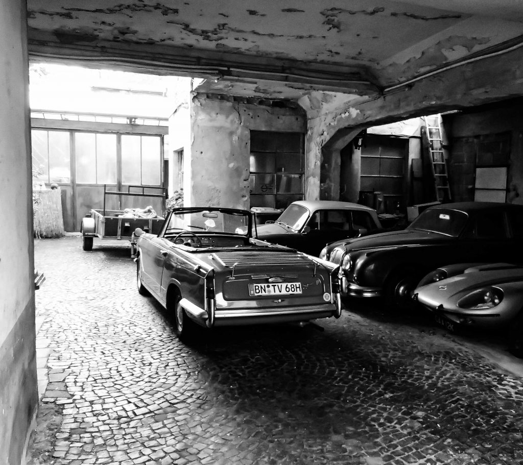 A vintage car workshop